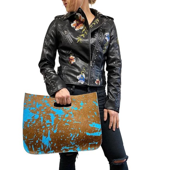 Black acid wash boho crossbody bag